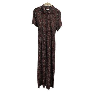 J. Jill Black Maxi Dress with Red Floral Pattern